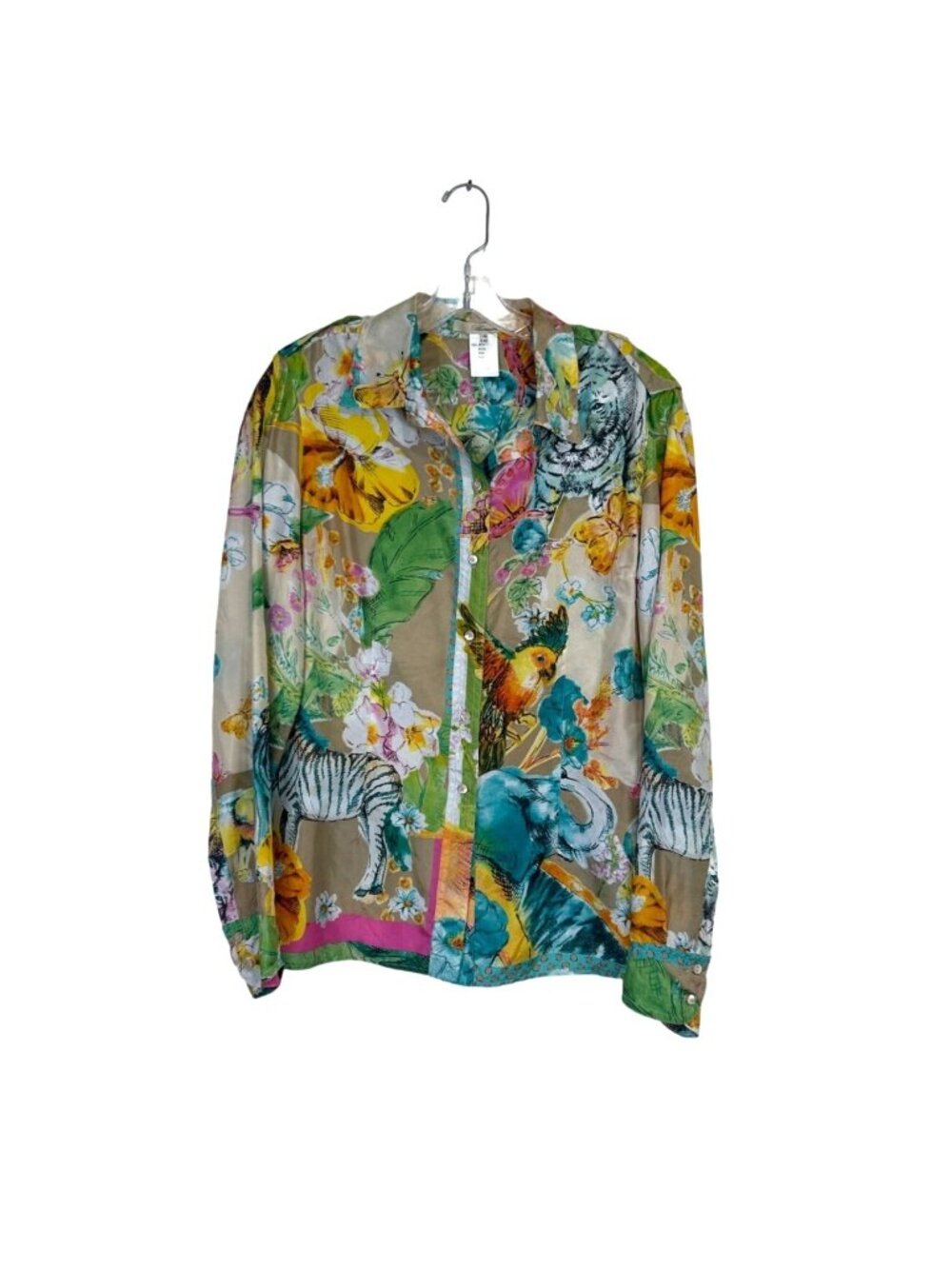 Blumarine Women XL Silk Top Button-Up Floral Jungle Long Sleeve Italian Size 48 - Picture 6 of 8